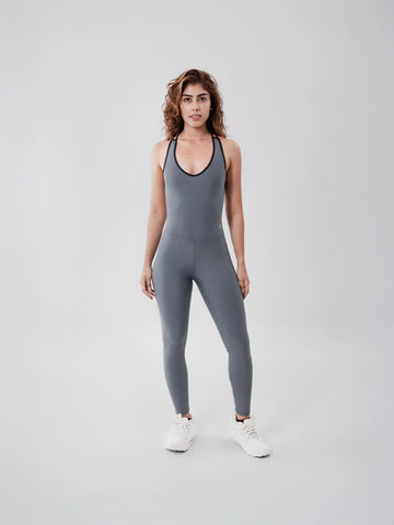 Enterizo Deportivo Largo de Mujer Unicolor - Gris Oscuro