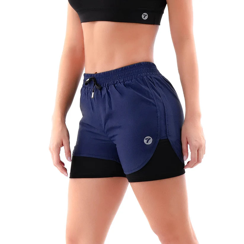 Short Deportivo con Licra Interna para Running de Mujer – Azul Turquí