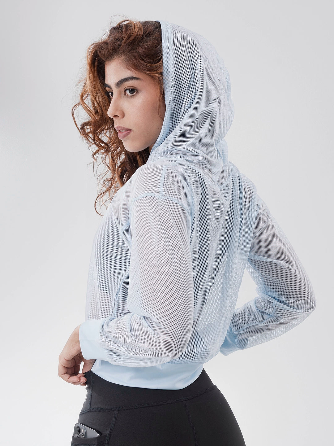 Buzo Deportivo de Mujer con Capota y Malla - Azul Celeste