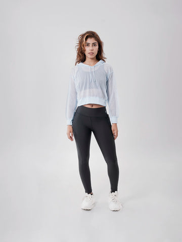 Buzo Deportivo de Mujer con Capota y Malla - Azul Celeste