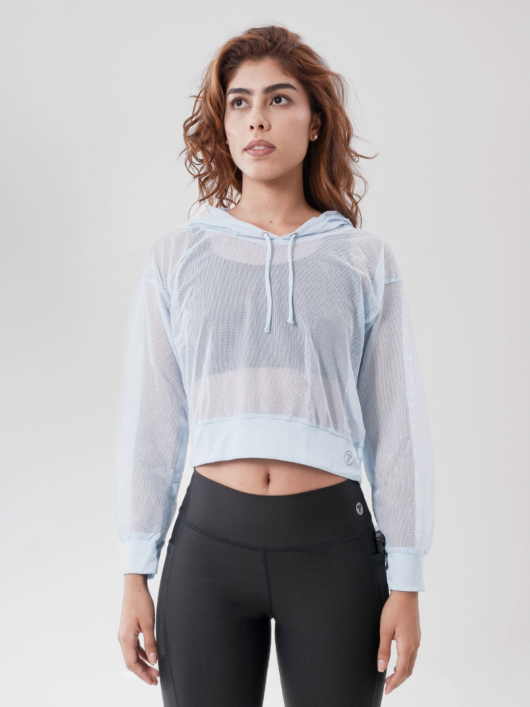 Buzo Deportivo de Mujer con Capota y Malla - Azul Celeste