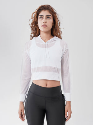 Buzo Deportivo de Mujer con Capota y Malla - Blanco