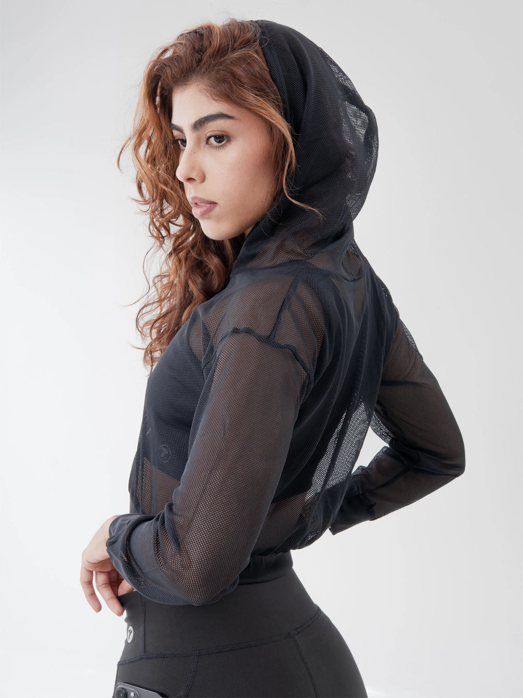 Buzo Deportivo de Mujer con Capota y Malla - Negro