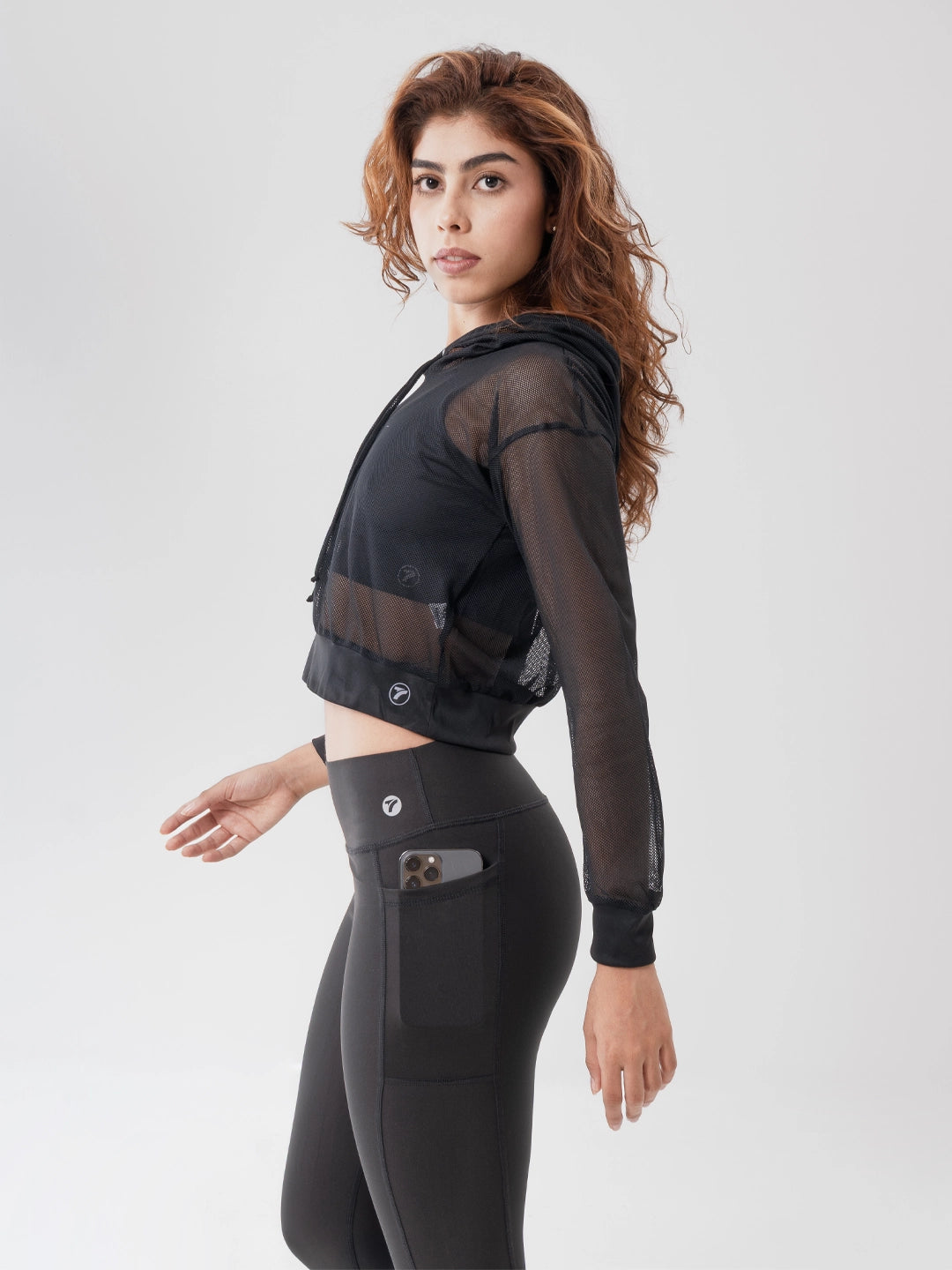 Buzo Deportivo de Mujer con Capota y Malla - Negro