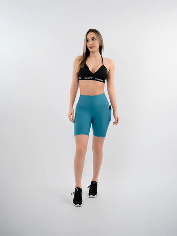 Short Deportivo de Mujer Media Pierna con Bolsillo Clásico – Azul Petróleo