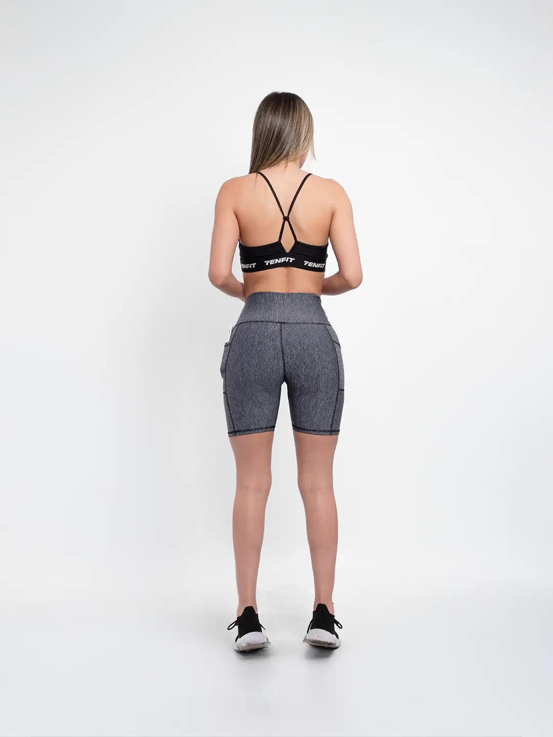 Short Deportivo de Mujer Media Pierna con Bolsillo Clásico – Gris Jaspe Oscuro