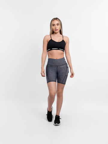 Short Deportivo de Mujer Media Pierna con Bolsillo Clásico – Gris Jaspe Oscuro