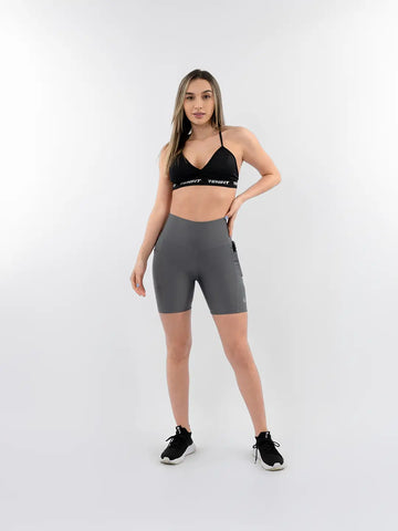Short Deportivo de Mujer Media Pierna con Bolsillo Clásico – Gris Oscuro