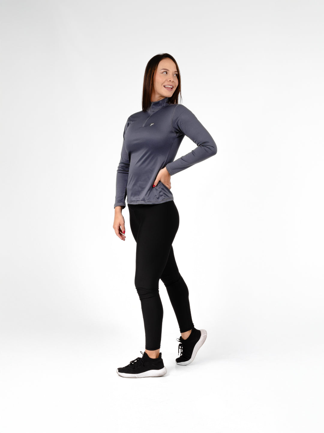 Buzo Manga Larga para running de Mujer Rolling con Cierre – Gris Oscuro