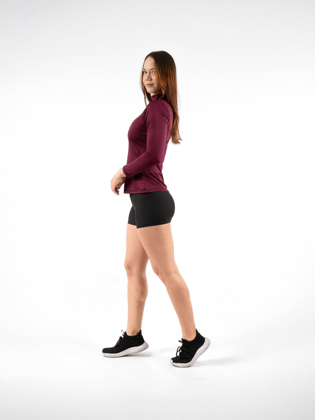 Buzo Manga Larga para running de Mujer Rolling con Cierre – Vinotinto Oscuro