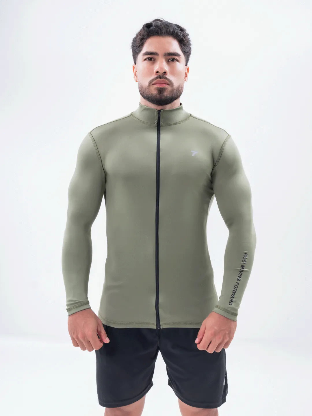 Buzo Manga Larga para running de Hombre Rolling Pro - Verde Militar