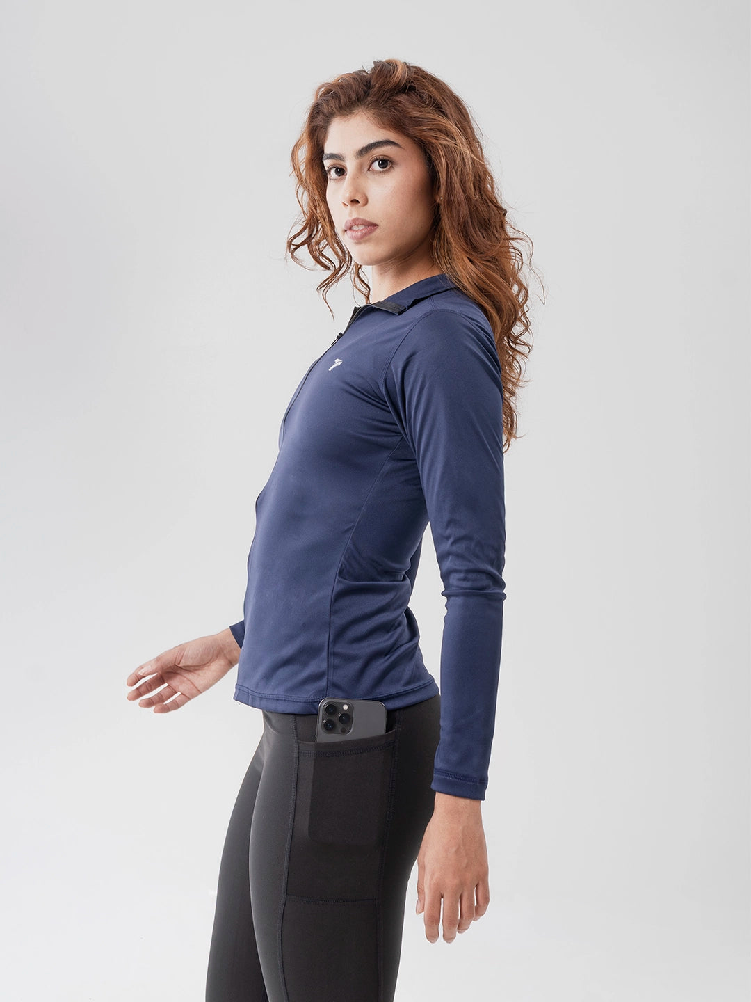 Buzo Manga Larga para running de Mujer Rolling Pro - Azul Turquí